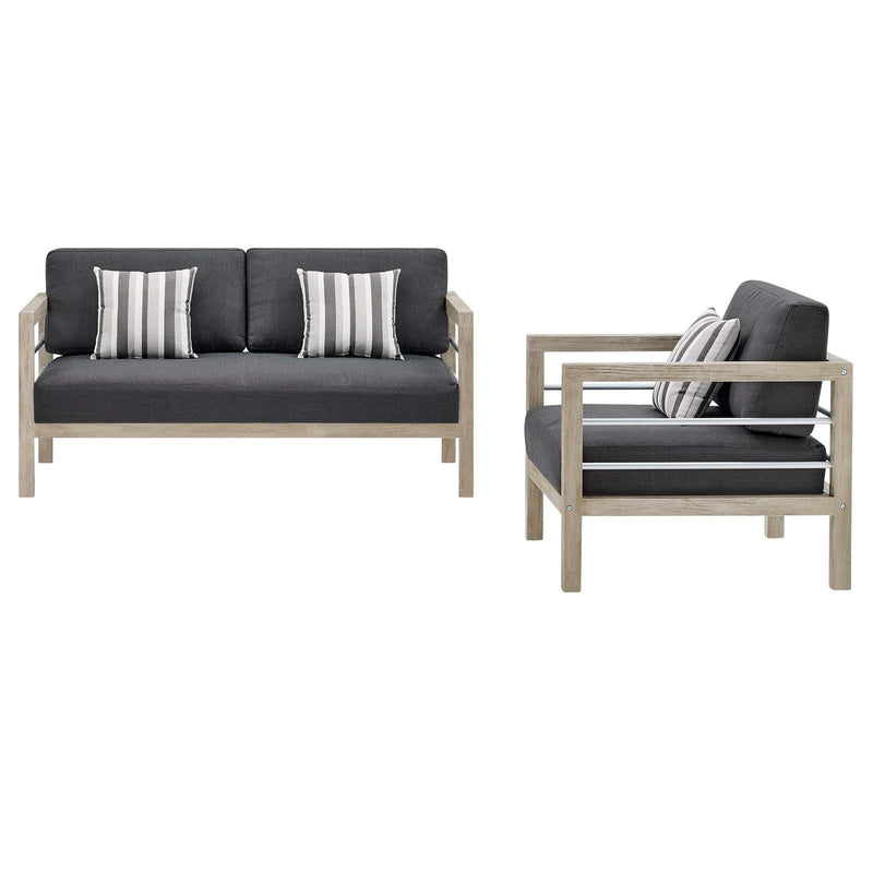 Wiscasset Outdoor Patio Acacia Wood Loveseat and Armchair Set