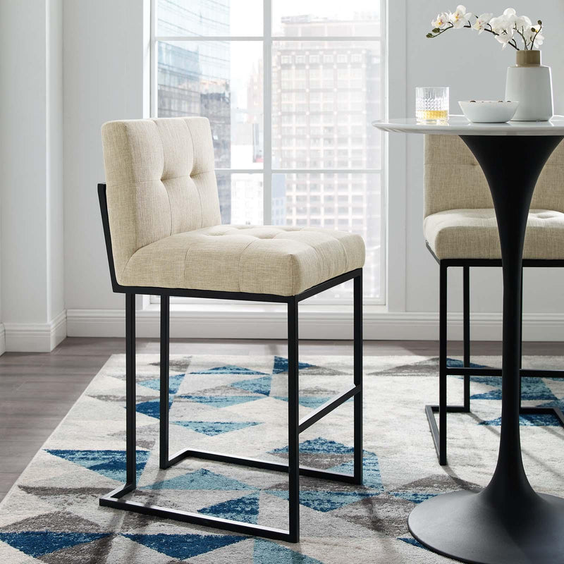 Privy Black Stainless Steel Upholstered Fabric Bar Stool