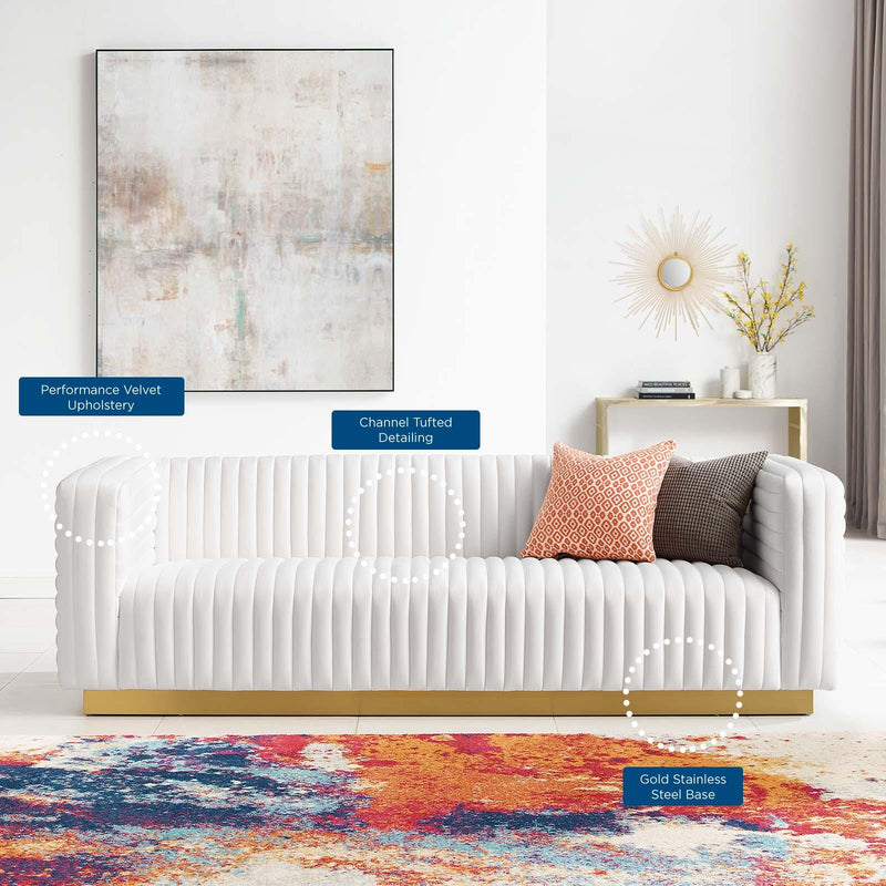 Charisma Channel Tufted Performance Velvet Living Room Sofa