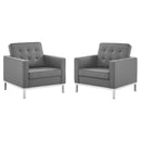 Loft Tufted Upholstered Faux Leather Armchair Set of 2