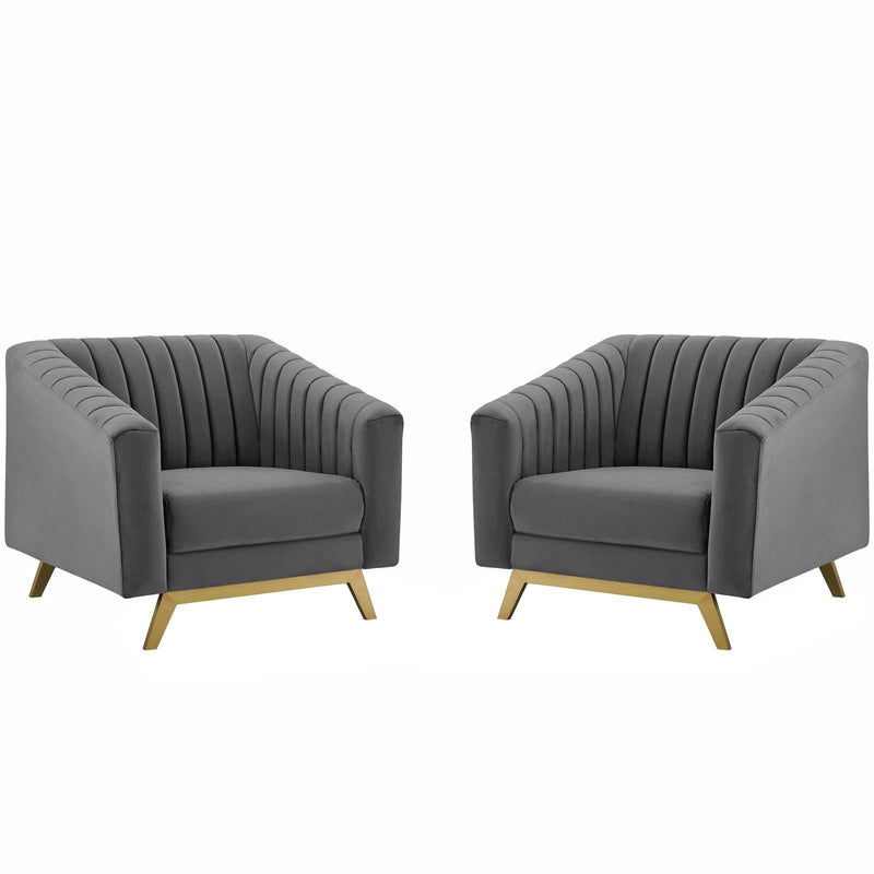 Valiant Vertical Channel Tufted Upholstered Performance Velvet Armchair Set of 2