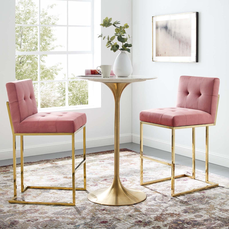 Privy Gold Stainless Steel Performance Velvet Bar Stool Set of 2