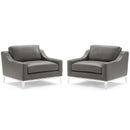 Harness Stainless Steel Base Leather Armchair Set of 2