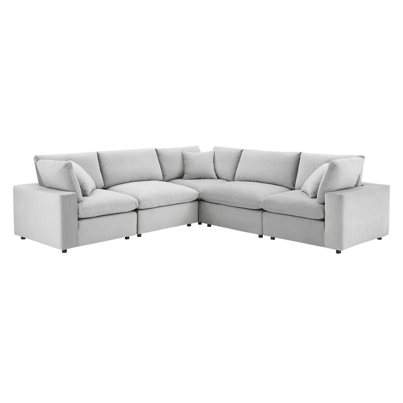 Commix Down Filled Overstuffed Performance Velvet 5-Piece Sectional Sofa