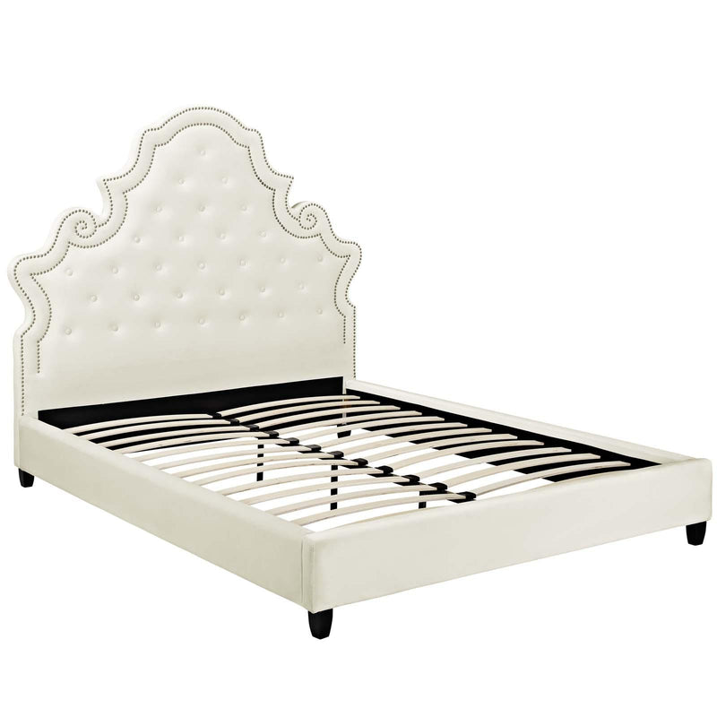 Valentina Queen Tufted Nailhead Performance Velvet Platform Bed