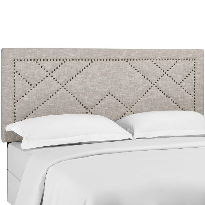 Reese Nailhead Full / Queen Upholstered Linen Fabric Headboard