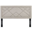 Reese Nailhead King and California King Upholstered Linen Fabric Headboard