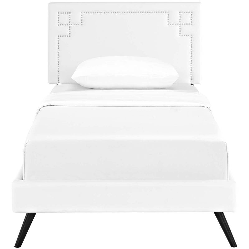 Ruthie Twin Vinyl Platform Bed with Round Splayed Legs