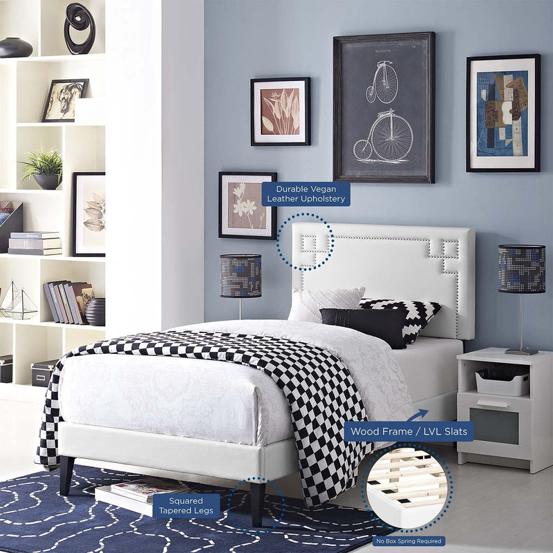 Ruthie Full Vinyl Platform Bed with Squared Tapered Legs