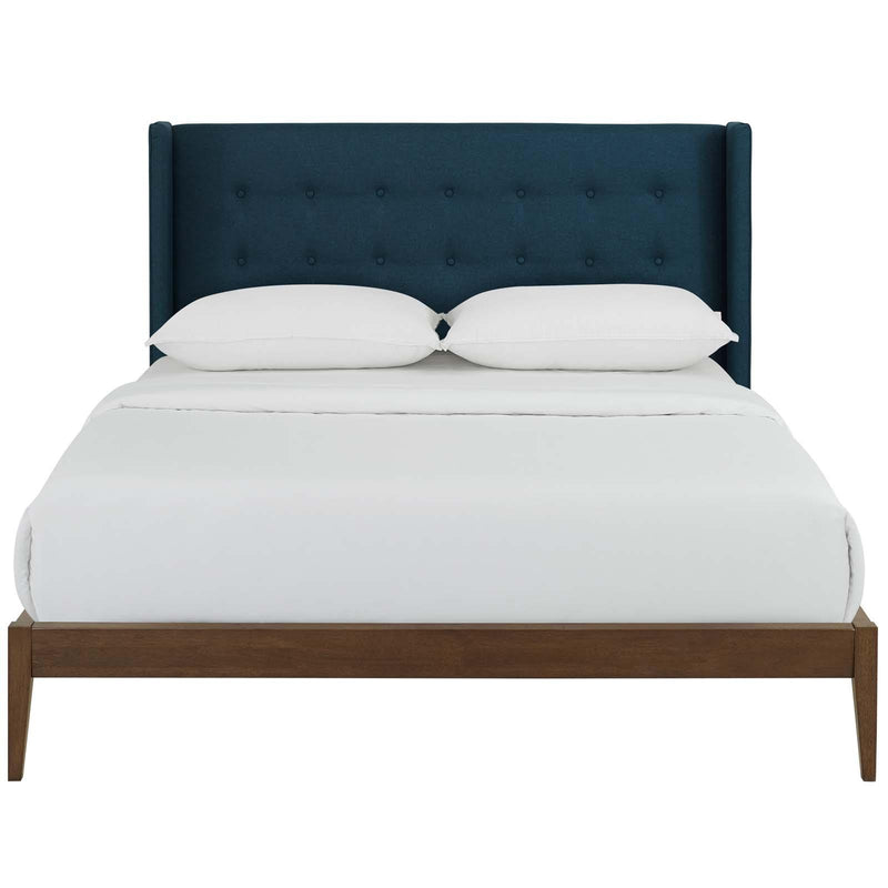 Hadley Queen Wingback Upholstered Polyester Fabric Platform Bed
