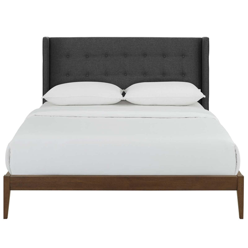 Hadley Queen Wingback Upholstered Polyester Fabric Platform Bed