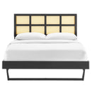 Sidney Cane and Wood Queen Platform Bed With Angular Legs