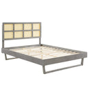 Sidney Cane and Wood King Platform Bed With Angular Legs
