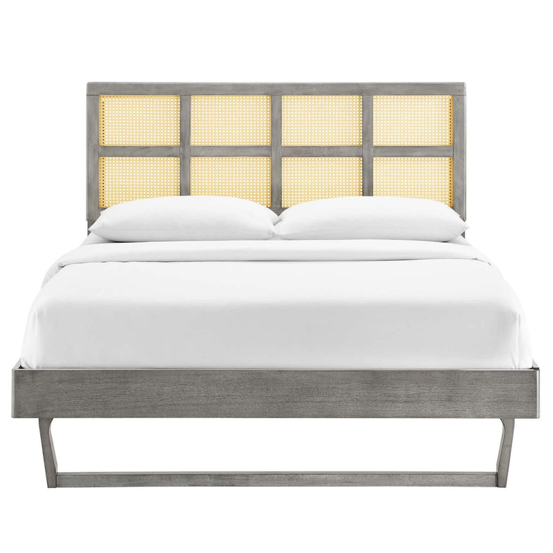 Sidney Cane and Wood Full Platform Bed With Angular Legs