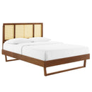 Kelsea Cane and Wood Full Platform Bed With Angular Legs