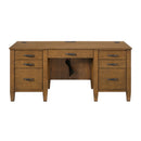 Portico Double Pedestal Desk with Power/USB in Brown Oak - Michael's Discount Furniture
