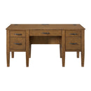 Portico Half Pedestal Desk with Power/USB in Brown Oak - Michael's Discount Furniture