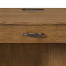 Portico Half Pedestal Desk with Power/USB in Brown Oak - Michael's Discount Furniture