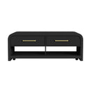 Ridgemont Coffee Table with Casters/Push Through Drawer in Black with Grain - Michael's Discount Furniture