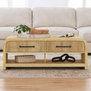 Ridgemont Coffee Table with Casters/Push Through Drawer in Natural - Michael's Discount Furniture