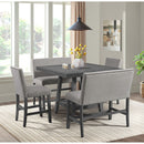 Seneca Counter Bench with Upholstered Back and Grey Fabric - Michael's Discount Furniture