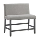 Seneca Counter Bench with Upholstered Back and Grey Fabric - Michael's Discount Furniture