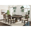 Stone 6PC Dining Set in Charcoal - Table, 4 Wooden Swril Back Side Chairs, & Pew Bench - Michael's Discount Furniture