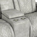 Prime Time P3 Loveseat with Console, 7 Colors LED, Cup Holders and Wireless Charger Controller in Leather Gel Light Grey