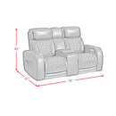 Prime Time P3 Loveseat with LED, wireless charger pocket, and Console in Jett Black with Red Stitching