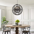 Gravitate Globe Rustic Oak Wood Pendant Light Chandelier