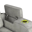 Prime Time P3 Sofa with DDT, 3.0 Table, 7 Colors (LED and Cup Holders), Reading Light, Vibration, speaker, and Heat Massage in Leather Gel Light Grey