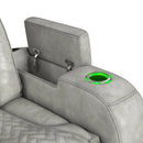 Prime Time P3 Sofa with DDT, 3.0 Table, 7 Colors (LED and Cup Holders), Reading Light, Vibration, speaker, and Heat Massage in Leather Gel Light Grey