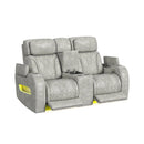 Prime Time P3 3PC Living Room Set with 7 Colors LED in Leather Gel Light Grey-Sofa, Loveseat & Recliner