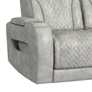 Prime Time P3 Sofa with DDT, 3.0 Table, 7 Colors (LED and Cup Holders), Reading Light, Vibration, speaker, and Heat Massage in Leather Gel Light Grey