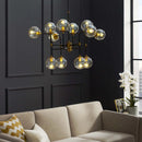 Ambition Amber Glass And Antique Brass 12 Light Pendant Chandelier