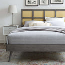 Sidney Cane and Wood Full Platform Bed With Splayed Legs