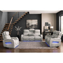 Prime Time P3 3PC Living Room Set with 7 Colors LED in Leather Gel Light Grey-Sofa, Loveseat & Recliner
