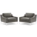 Harness Stainless Steel Base Leather Armchair Set of 2