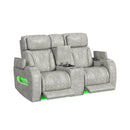 Prime Time P3 Loveseat with Console, 7 Colors LED, Cup Holders and Wireless Charger Controller in Leather Gel Light Grey