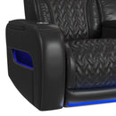 Prime Time P3 Loveseat with LED, wireless charger pocket, and Console in Jett Black with Red Stitching