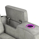 Prime Time P3 Sofa with DDT, 3.0 Table, 7 Colors (LED and Cup Holders), Reading Light, Vibration, speaker, and Heat Massage in Leather Gel Light Grey