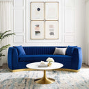 Enthusiastic Vertical Channel Tufted Curved Performance Velvet Sofa