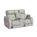 Prime Time P3 3PC Living Room Set with 7 Colors LED in Leather Gel Light Grey-Sofa, Loveseat & Recliner