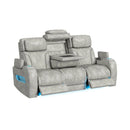 Prime Time P3 3PC Living Room Set with 7 Colors LED in Leather Gel Light Grey-Sofa, Loveseat & Recliner