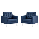 Loft Tufted Upholstered Faux Leather Armchair Set of 2