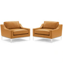 Harness Stainless Steel Base Leather Armchair Set of 2