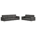 Loft Tufted Upholstered Faux Leather Sofa and Loveseat Set