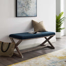 Province Vintage French X-Brace Upholstered Fabric Bench