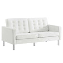 Loft Tufted Upholstered Faux Leather Sofa and Loveseat Set