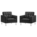 Loft Tufted Upholstered Faux Leather Armchair Set of 2